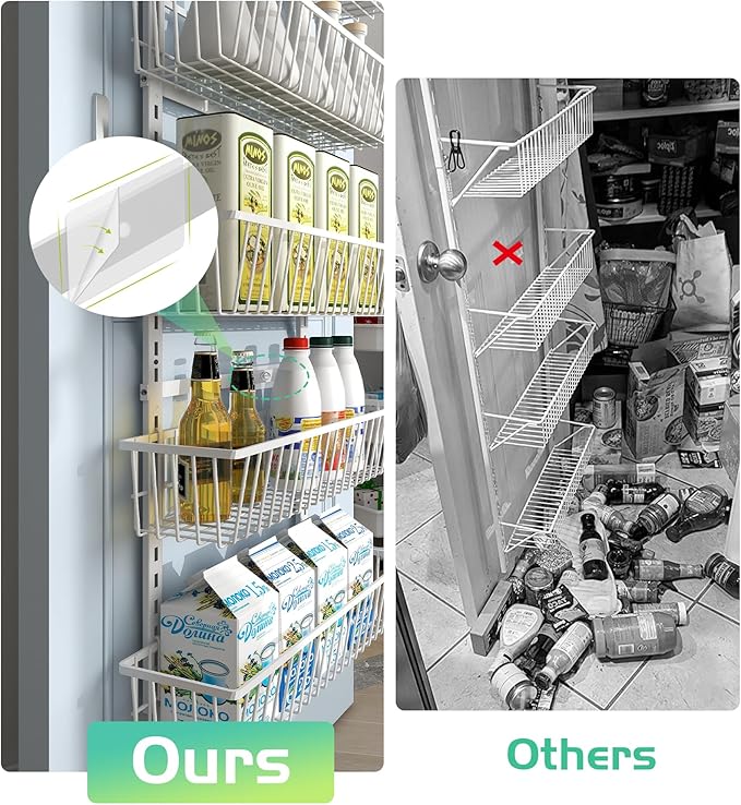 Mefirt Over The Door Pantry Organizer, Pantry Organization and Storage, 8-Tier Deep Baskets Hanging Heavy-Duty Metal, Wall Spice Rack Seasoning Shelves for Home & Kitchen, Laundry Room Bathroom, White