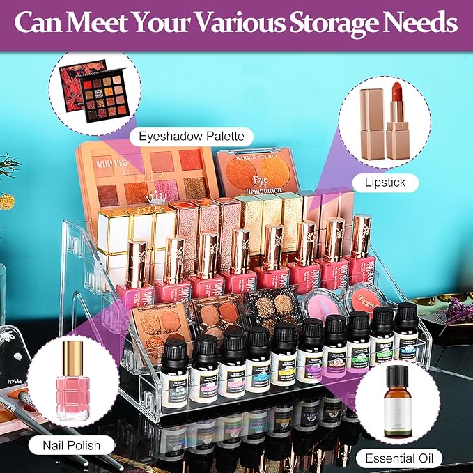 JessLab Nail Polish Organizer, 5-Tier Clear Acrylic Sunglass and Essential Oil Holder, Makeup Organizer for Bathroom Vanity Countertop