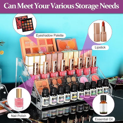 JessLab Nail Polish Organizer, 5-Tier Clear Acrylic Sunglass and Essential Oil Holder, Makeup Organizer for Bathroom Vanity Countertop