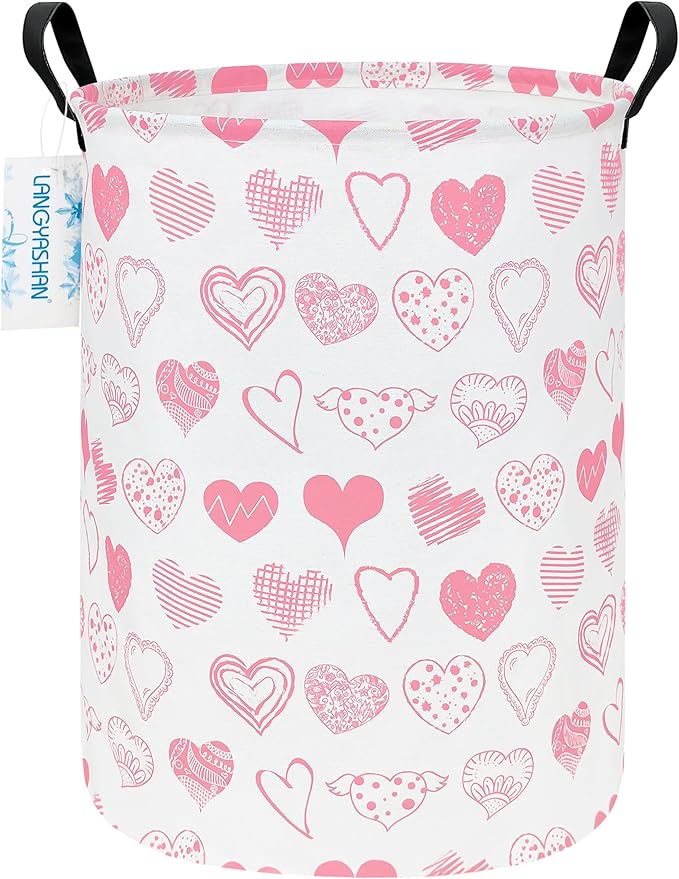 Laundry Basket Canvas Fabric Collapsible Organizer Basket for Storage Bin Toy Bins Gift Baskets Bedroom Clothes Children Nursery Hamper (Angel Heart)