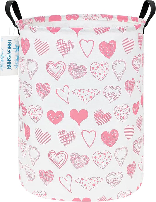Laundry Basket Canvas Fabric Collapsible Organizer Basket for Storage Bin Toy Bins Gift Baskets Bedroom Clothes Children Nursery Hamper (Angel Heart)