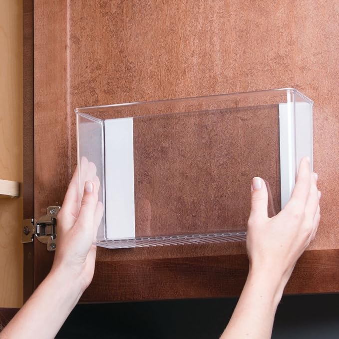 mDesign Plastic Adhesive Mount Storage Organizer Container for Kitchen or Pantry Wall Organization - Space Saving Holder for Sandwich Bags, Foil - 11" Wide - Ligne Collection - 4 Pack - Clear