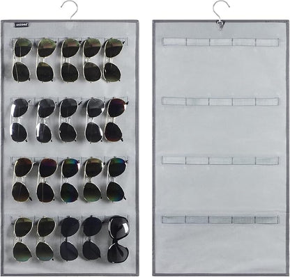 Dual Sided Hanging Sunglasses Organizer Wall Mounted Glasses Rack Storage Eyeglasses Holder Eyewear Display Case with 40 Slots (40 Slots-Grey)