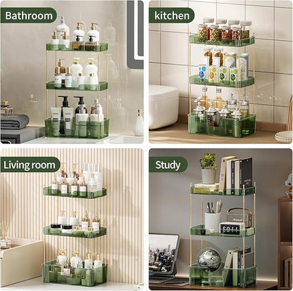 Akinbas 3 Tier Bathroom Organizer Countertop Makeup Perfume Tray Skincare Organizer for Bathroom Dresser Vanity (Green)