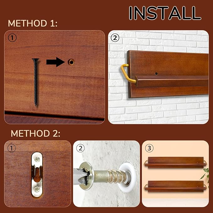 Wall Mounted Shoe Rack 2 Pcs, Solid Wood Wall Hanging Small Shoe Storage, Organize for Shoes, Sneaker, Slipper and Boots in Narrow Spaces, Entryway, Hallway, Trailer or RV, Walnut Color (28.5'' Long)
