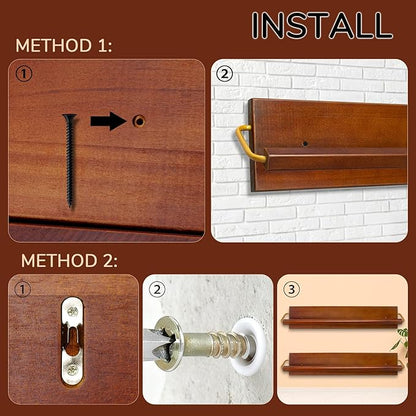 Wall Mounted Shoe Rack 2 Pcs, Solid Wood Wall Hanging Small Shoe Storage, Organize for Shoes, Sneaker, Slipper and Boots in Narrow Spaces, Entryway, Hallway, Trailer or RV, Walnut Color (28.5'' Long)
