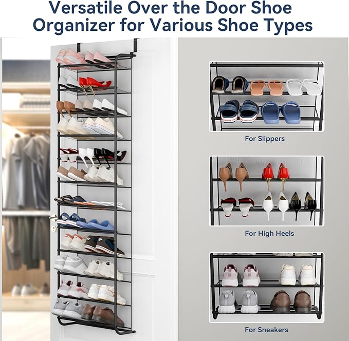 Whitmor 36 Pair Over the Door Shoe Organizer, 12 Tier Hanging Shoe Organizer, Heavy Duty Metal & Mesh Shoe Holder, Hanging Shoe Rack for Closet Storage, 74"L x 21.7"W x 7.5"H, Gunmetal Gray