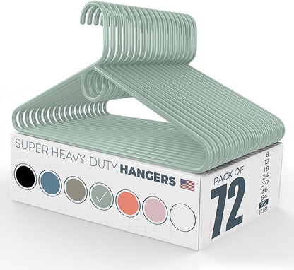 Super Heavy Duty Clothes Hangers 50+ Pack (72 Count) – Made in the USA - 10lb Capacity, Thick Plastic Hangers for Pants, Coats, Jackets, Jeans and Adult Clothing – Mint