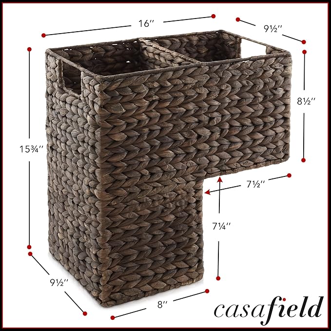 Casafield Stair Step Basket with Handles, Espresso Dark Brown - Woven Water Hyacinth Staircase Basket Storage Bin Organizer