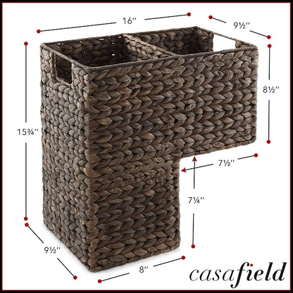 Casafield Stair Step Basket with Handles, Espresso Dark Brown - Woven Water Hyacinth Staircase Basket Storage Bin Organizer