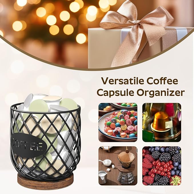 YATINEY Coffee Pod Holder Organizer, Holder for K Cup, Large Capacity Coffee Pod Basket, Versatile Coffee Capsule Storage Organizer, for Kitchen Countertop, Rustic Brown KH09BR