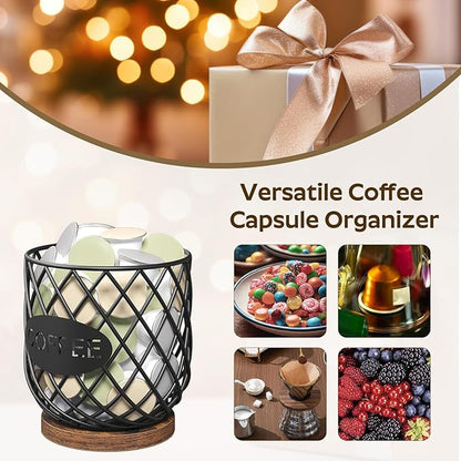 YATINEY Coffee Pod Holder Organizer, Holder for K Cup, Large Capacity Coffee Pod Basket, Versatile Coffee Capsule Storage Organizer, for Kitchen Countertop, Rustic Brown KH09BR