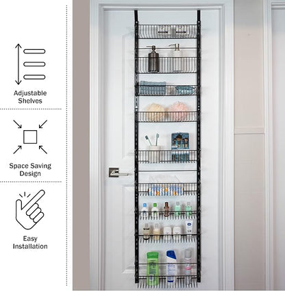 Home-Complete Over the Door Pantry Organizer - 9-Tier Organizer for Bathroom, Closet, or Kitchen Storage - Pantry Organizers and Storage (Black)