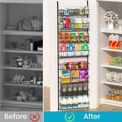 ElegantArray 8-Tier Pantry Door Oragnizer, Over The Door Pantry Organizer Rack and Storage, Hanging Spice Rack Shelves Door, Home Office Laundry Room Bathroom & Kitchen Organization Essentials Metal