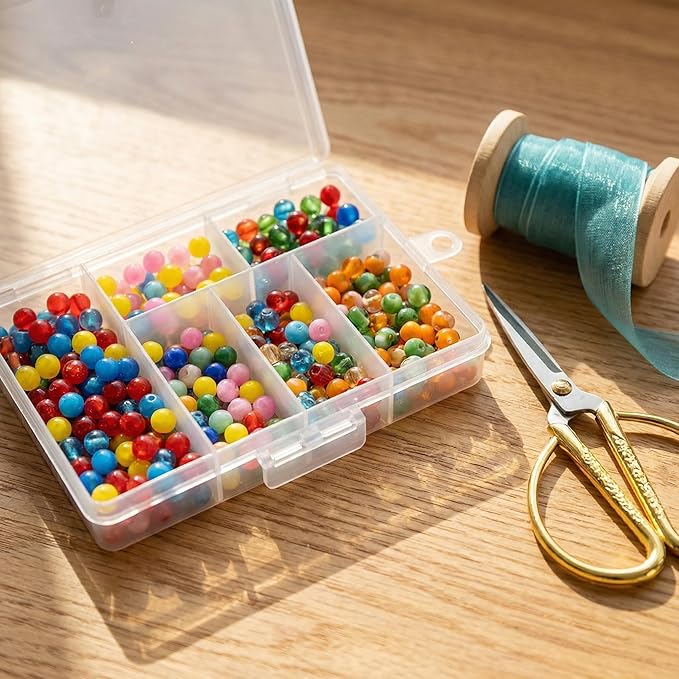 Small Bead Organizer Mini Box Plastic Divided Storage Container with 6 Compartments Craft Jewelry Boxes with Divider Travel Item Containers and Compartment Box for Beads and Accessories
