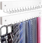 2Pack Tie Rack Wall Mounted, Wooden Tie Hanger Tie Organizer for Men with 28 Folding Hooks, Space Saving Tie Holder and Belt Rack for Closet, White