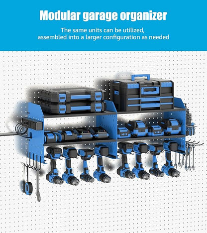 CCCEI Modular Power Tools Organizer Charging Station, Drills and Battery Storage Wall Mount, Garage Shop Organization, Anniversary, Birthday, Gifts for Men, Father, Blue, 1 Pack.