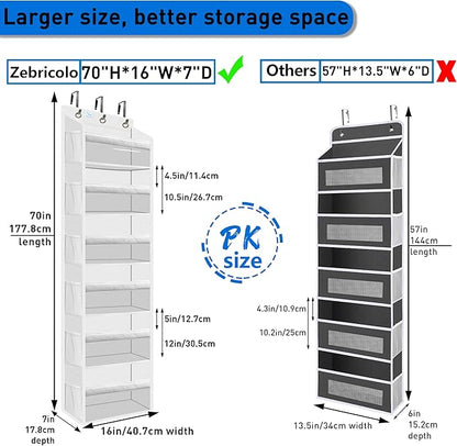 over the door organizer, Solid Bamboo Board (Not Plastic!) 6-Tier Heavy Duty 75LB, 12 Side Pockets, 3 Reinforced Hooks & Anti-Slip Pads, Waterproof & Washable, No Sagging, No Door Damage,White