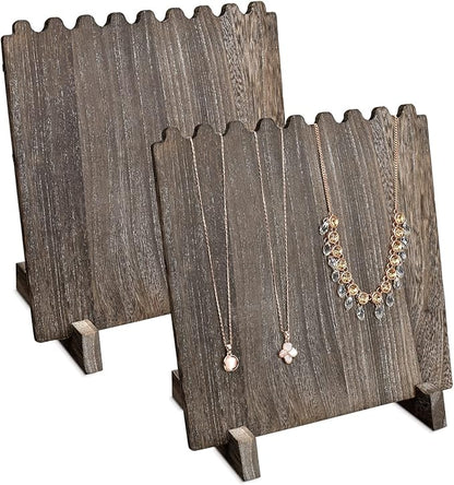 Ikee Design Set of 2 Wood Necklace Jewelry Display Stand for 8 Necklaces, Necklace Display Holder Organizer, Coffee Color