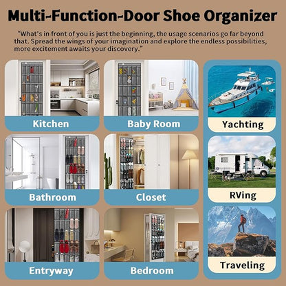 PAULONE Over the Door Organizer with 30 Large Pockets, 3 Sizes of Closet Hangers, Holds up to 69 lbs, Hanging Organizer with Clear Window for Children's Toys, Shoes, Diapers (Gray)