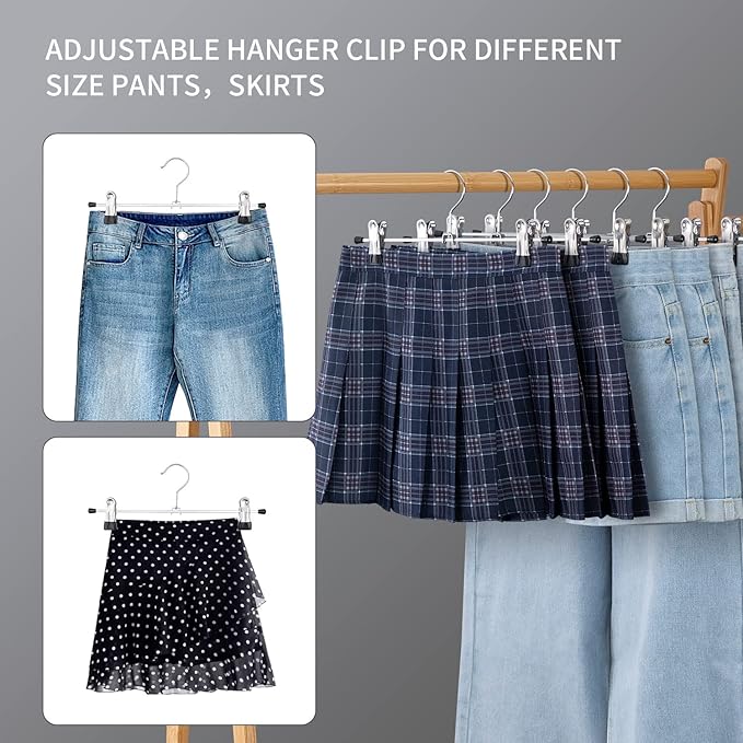 Cimlord 12 Pack Pants Hangers with Clips Skirt Hangers for Women Heavy Duty Metal Clothes Hanger for Closet Space Saving Non Slip Trousers Hanger Jeans Hanger for Men,Black,12 Inch