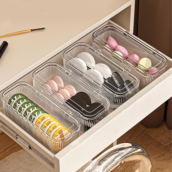JessLab Makeup Brush Holder Organizer, Clear Makeup Sponges Organizer, Cosmetic Storage Case with Lid Display Case for Vanity, 1 Compartment (1 Pack)