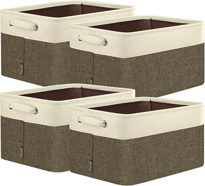 BALEINE 4 Pack Fabric Closet Storage Bins for Shelves, Linen Closet Organizers and Storage, Decorative Baskets for Organizing, Shelf, Clothes, Home, Office (Brown, 12"x8"x8")