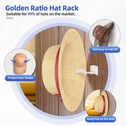 Cowboy Hat Rack(12Pack) - Wide Brimmed Organizer - Strong Adhesive Cowboy Holder - 2.2Inch Hooks for Walls - 2 Mounting Option Holder - Hangers for Doors and Closets - White