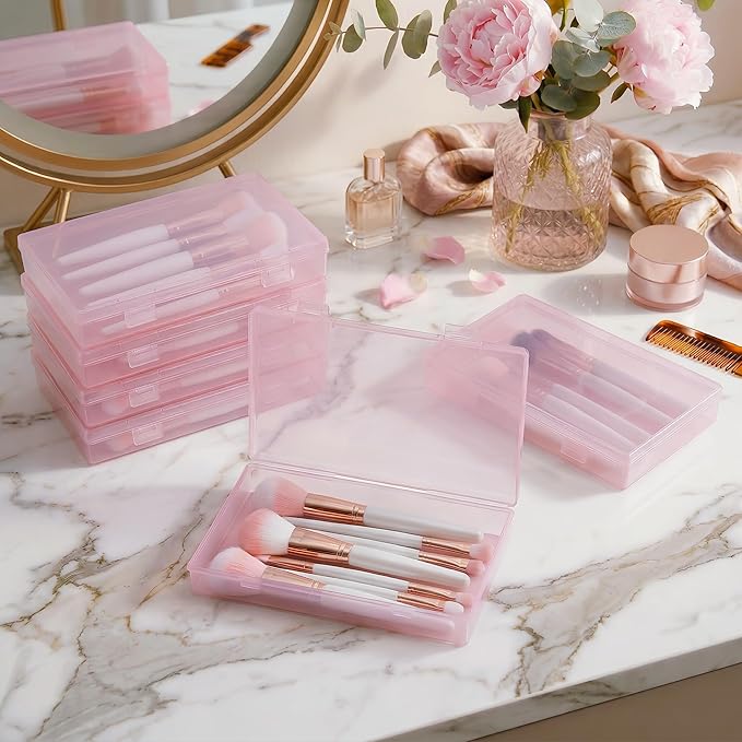 4-Pack Pink Plastic Storage Boxes with Lids, Organizer Containers for Small Parts, Crafts, Jewelry, Office Supplies (180x110x30mm) Pink Plastic Case