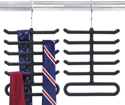 2-Pack Non-Slip Velvet Tie Hanger Organizer Rack | Large Ringed Bottom | Charcoal Grey Brand