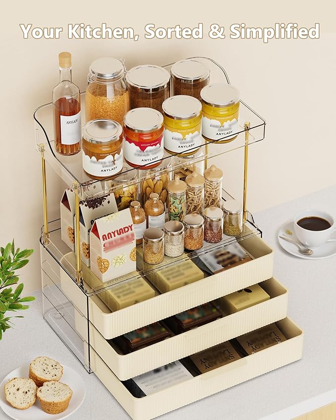 Anylady Bathroom Organizers and Storage, Makeup Organizer (Sturdy Durable Attractive), Ideal for Vanity, Countertop, Counter, Perfume, Skincare, Cabinet, Cosmetic, Dresser Organizer (Cream)
