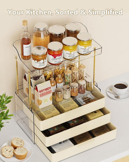 Anylady Bathroom Organizers and Storage, Makeup Organizer (Sturdy Durable Attractive), Ideal for Vanity, Countertop, Counter, Perfume, Skincare, Cabinet, Cosmetic, Dresser Organizer (Cream)