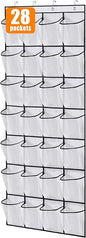 MISSLO 28 Large Pockets Over The Door Shoe Rack Hanging Shoe Organizer for Closet Door Shoe Storage Holder Mesh Hanger, White