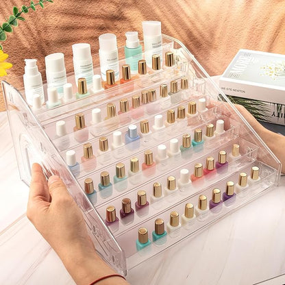 Nail Polish Organizer 84 Bottles of 7 Layers Sunglass Acrylic Display Rack Eyeglasses Storage Essential Oils Holder Makeup No Tool Needed Assembly, Clear (2 Pack)