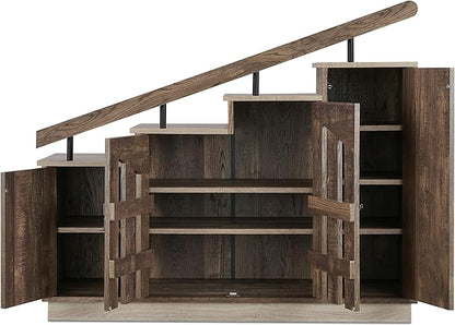 24/7 Shop at Home Cadence Farmhouse Hidden Shoe Cabinet Entryway, Hallway, Decorative Storage with Doors, Staircase-Style Enclosed Footwear Furniture, 12 Pair, 46 in. Width, Oak Brown