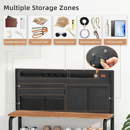 STORAGE MANIAC 5 Tier Shoe Rack for Entryway, Metal Shoe Shelf with Storage Pocket and MDF Top Board, 16-20 Pairs Free Standing Shoes Organizer for Closet, Black