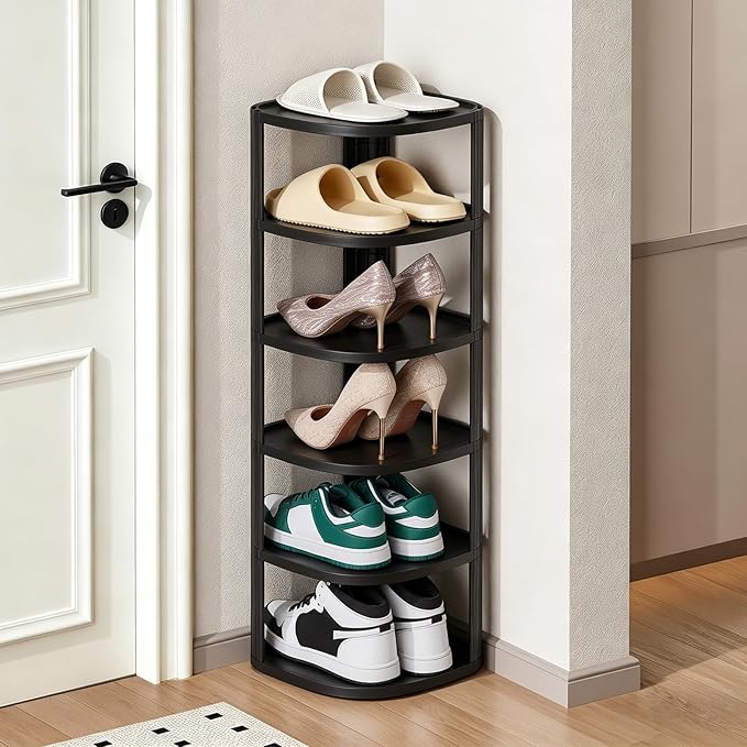UFORU 6 Tier Vertical Shoe Rack,Corner Shoe Organizer for Entryway,Narrow Free Standing Shoe Organizer for Small Spaces,Tall Shoe Rock for Closet,Easy Assembly Shoe Storage Stand
