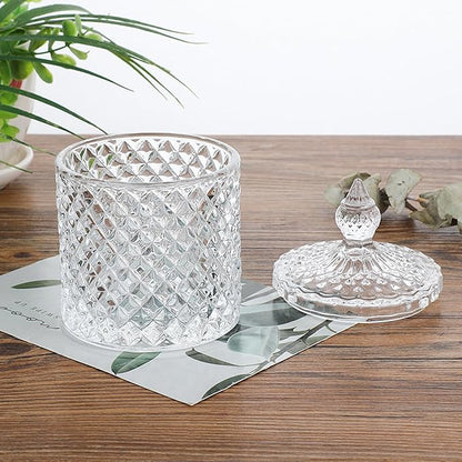 Qtip holder for bathroom,Cotton swab holder,Floss-Small Clear Glass Canister Apothecary Jar,Qtips dispenser,pad container Round Pads tips swabs ball,Qttip Jar,Qt tip holde,candy