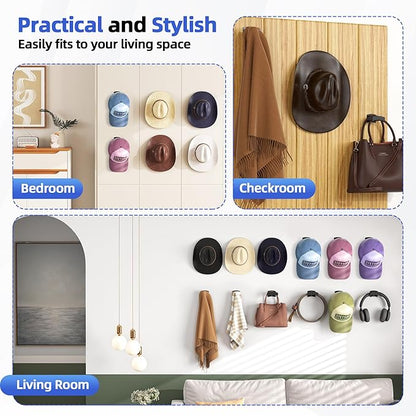 Cowboy Hat Rack(12Pack) - Wide Brimmed Organizer - Strong Adhesive Cowboy Holder - 2.2Inch Hooks for Walls - 2 Mounting Option Holder - Hangers for Doors and Closets - Black