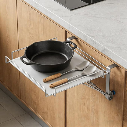 Foldable Cabinet Door Organizer Shelf & Countertop Extender - Metal Storage Rack with Hanging Design,Space-Saving Kitchen Hanging Shelf for Spices, Utensils & Pantry Items (Black)