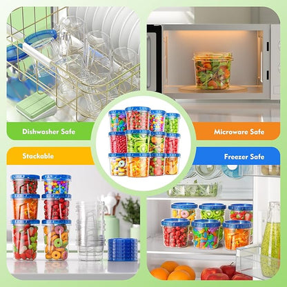 BiuLeon 12 Pack-24oz Freezer Storage Containers, Plastic Food Storage Containers with Twist Top Lids, BPA Free and Reusable Soup Containers with Lids, Leakproof/Microwave/Dishwasher Safe