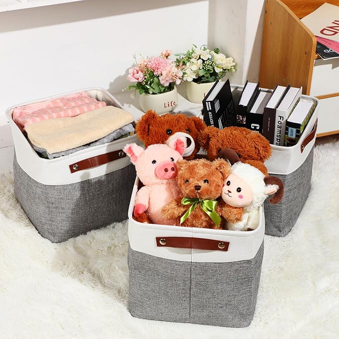 Uiifan 8 Pack 12 x 12 x 12 Inch Large Storage Baskets Collapsible Fabric Storage Cubes Bins with Handles for Shelves Closets Nursery Home Clothes Toys Organizers, Gray