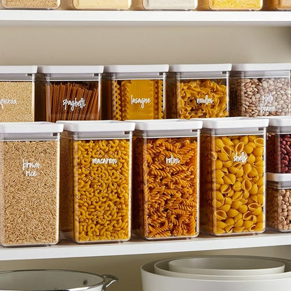 Talented Kitchen Kitchen Labels for Pantry Containers - 375-Pack, White Script on Clear Vinyl - Waterproof Preprinted Jar & Food Storage Container Labels - Kitchen Storage & Organization