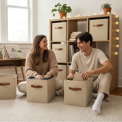 GRANNY SAYS Cube Storage Bins, 11 Inch Cube Storage Organizer with PU Handle, Khaki, Foldable Clothing Organizer Bins, Storage Baskets for Shelves, Closet, 6-Pack