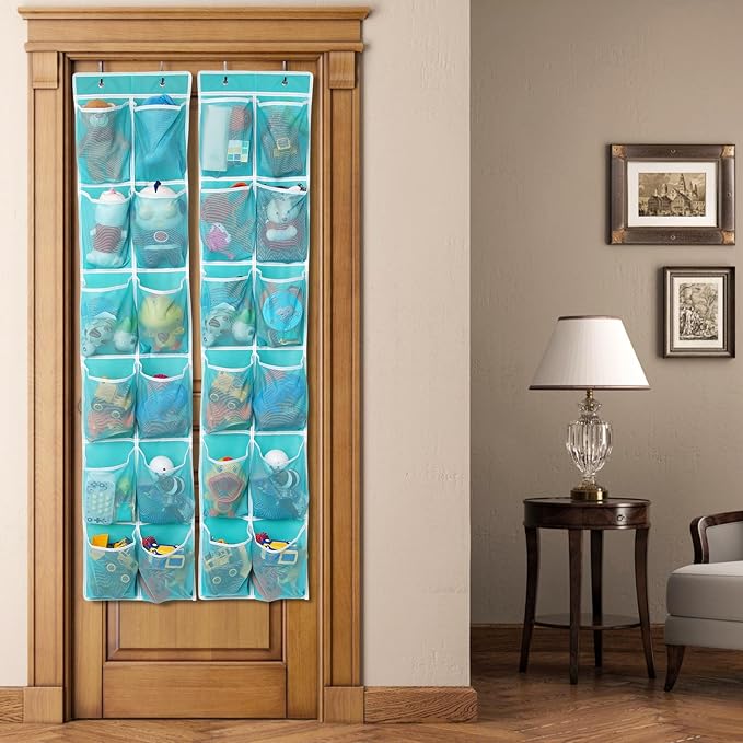 GOMAJI 2PK Over the Door 12 Large Pockets Hanging Shoe Organizer, Turquoise