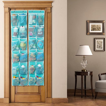 GOMAJI 2PK Over the Door 12 Large Pockets Hanging Shoe Organizer, Turquoise