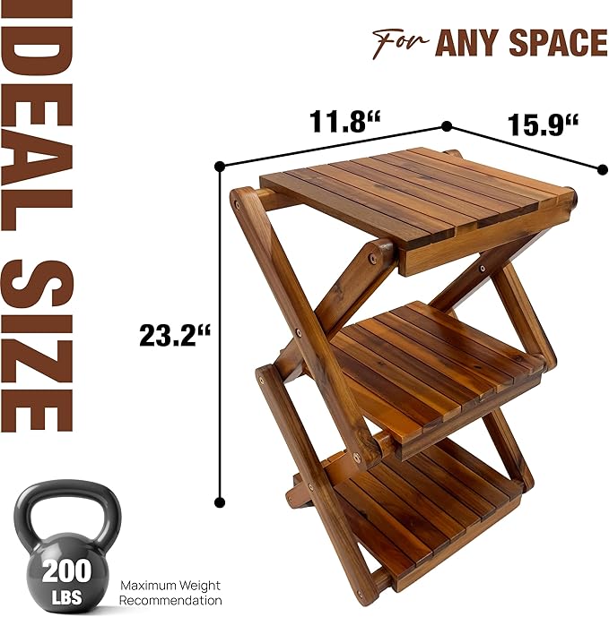 Premium Acacia Wood Shoe Rack for Entryway - 3-Tier Foldable Wooden Shoe Shelf, Free Standing Space Saving Shoe Organizer for Small Spaces, Apartment, Closet