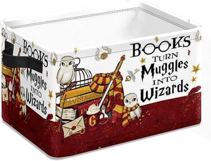 Book Magic Storage Basket Large Foldable Owl Storage Bin Cube Collapsible Organizer for Pantry Bedroom Decor