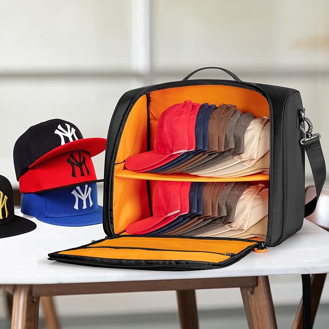 PGmoon Large Hat Bag for Baseball Caps, Cap Organizer carrier for 20-24 Caps, Portable Hat Storage Case Holder for Traveling, Home Storage (Patent Design)