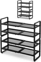 SNTD Shoe Rack - Expandable Shoe Organizer for Closet, Adjustable Metal Shoe Shelf Storage, Stackable Long Shoe Stand Holder for Garage, Entryway, Door Entrance (Black, 4-Tier)